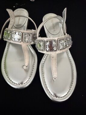 Arturo Chiang Silver Jeweled T-Strap Sandals